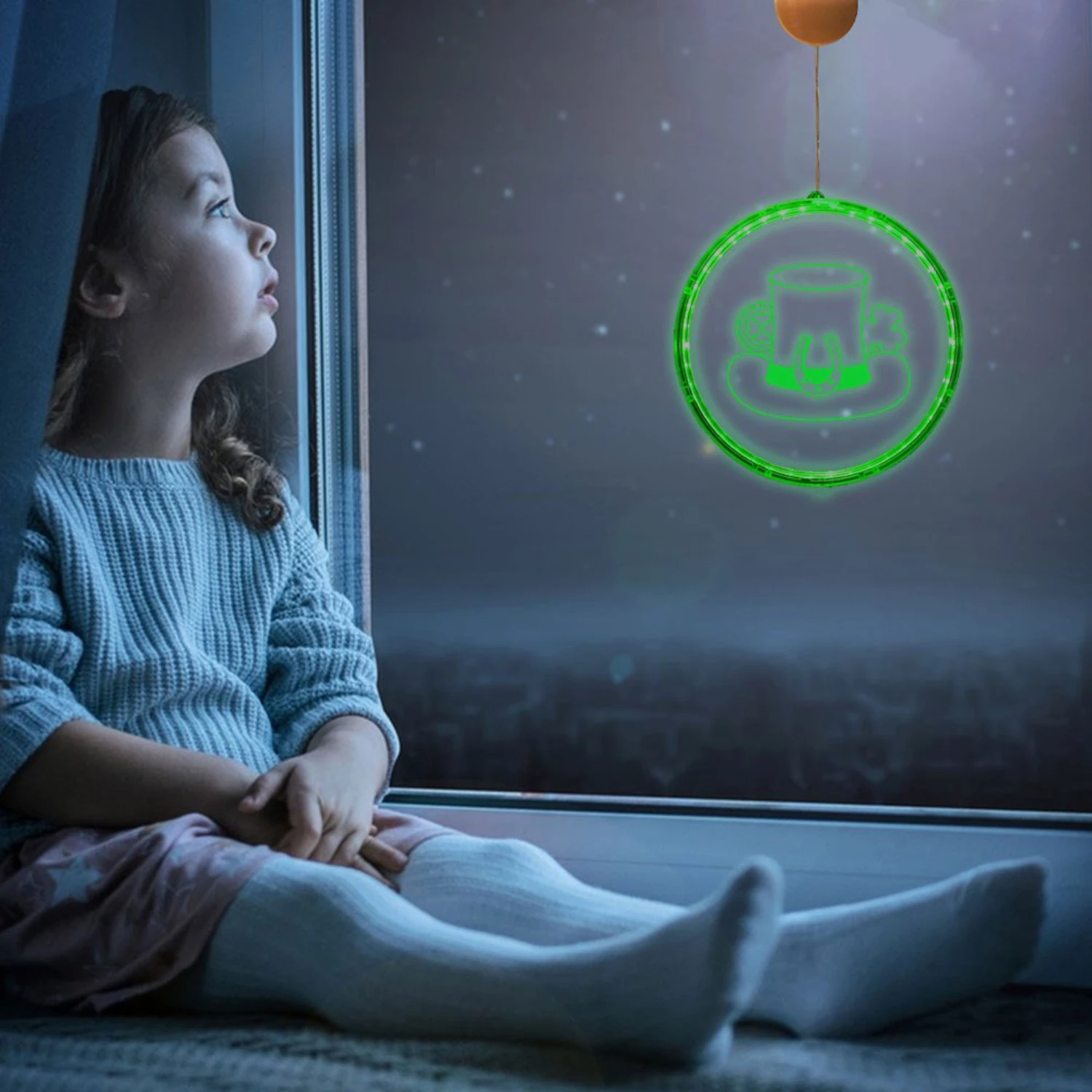 St. Patrick's Day Green Clo-Ver Hat Window Lights - Battery Operated Indoor Decor