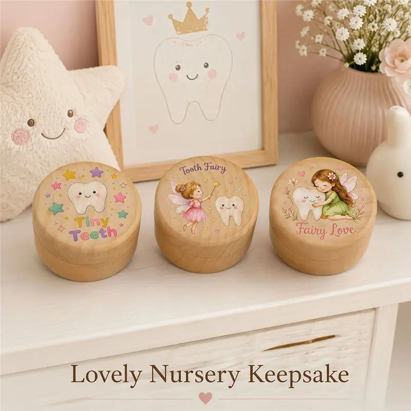 YSUN-Wooden Baby For Teeth Hair Keepsake Box(6 Pcs), Multi-Purpose Wood Storage Holder For Teeth Hair Rings Jewelry