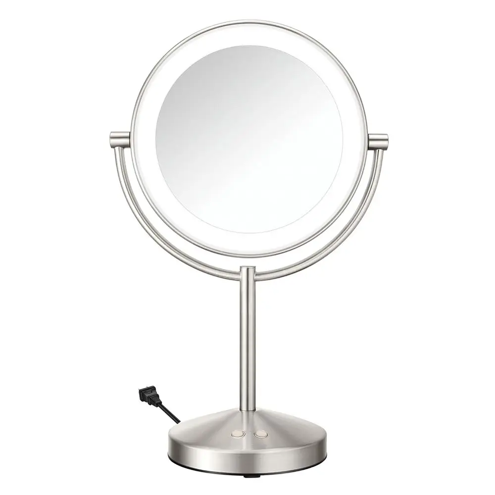 Doule-Sided 1X/10X Magniying LED Vanity Mirror | 1X/10X Doule-Sided Mirror with 3 LED Color es and 360° Rotation, Satin Nickel,