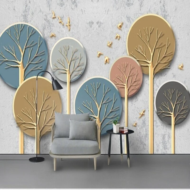 Custom Modern Cartoon Forest Tree Texture TV Wall Mural for Living Room and Bedroom Personalized Large Wallpaper Background