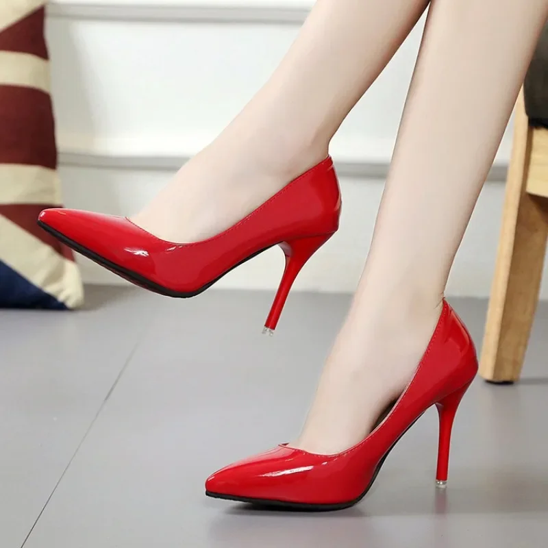 Pointed Toe Pumps Patent Leather Dress Women Shoes Red 8CM High Heels Boat Shoes Shadow Wedding Shoes Shoes for Wedding