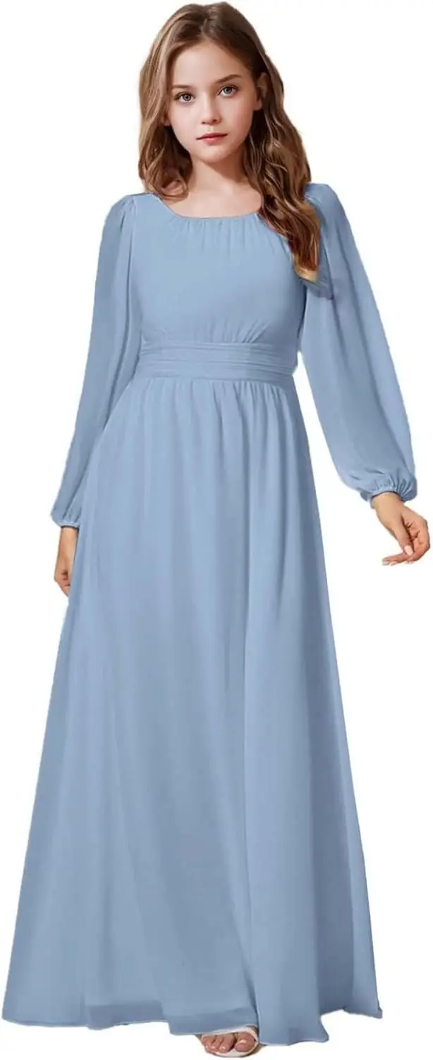 A라인 주니어 브라이드메이드 드레스 긴 소매 소녀 정장 플라워 걸 드레스 첫 영성체 드레스 소녀 드레스