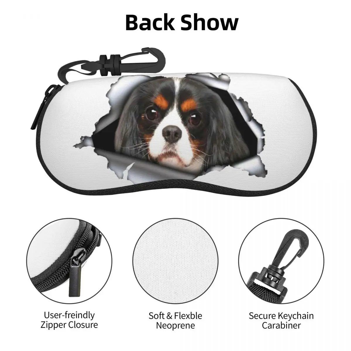 Custom Cavalier King Charles Spaniel Puppy Sunglasses Case Neoprene Zipper Dog Shell Eyeglass Case Protective Box For Glasses