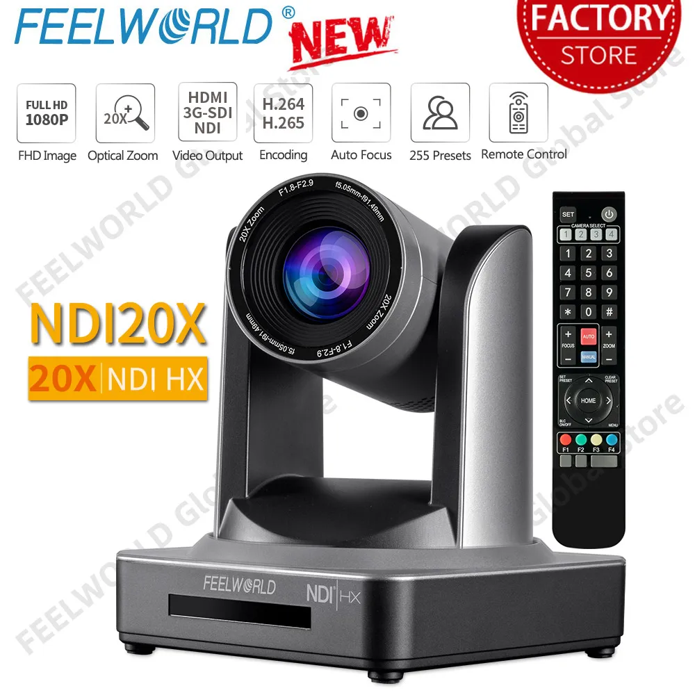 

FEELWORLD NDI20X 20X Zoom NDI Smart SDI HDMI PTZ Camera HD 1080p 60 Hz For Video Conference Broadcast Live Streaming Education