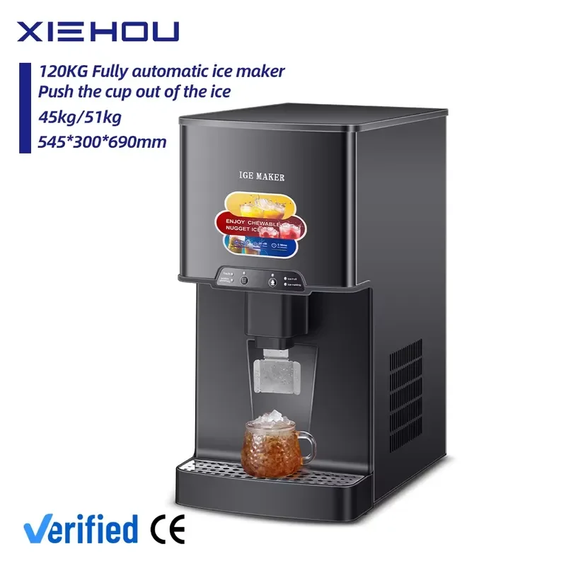 Hot Sale 120KG/24h Small Pebble Crushed Ice Maker Machine Countertop Automatic Chewable Nugget Ice Dispenser for Home Bar