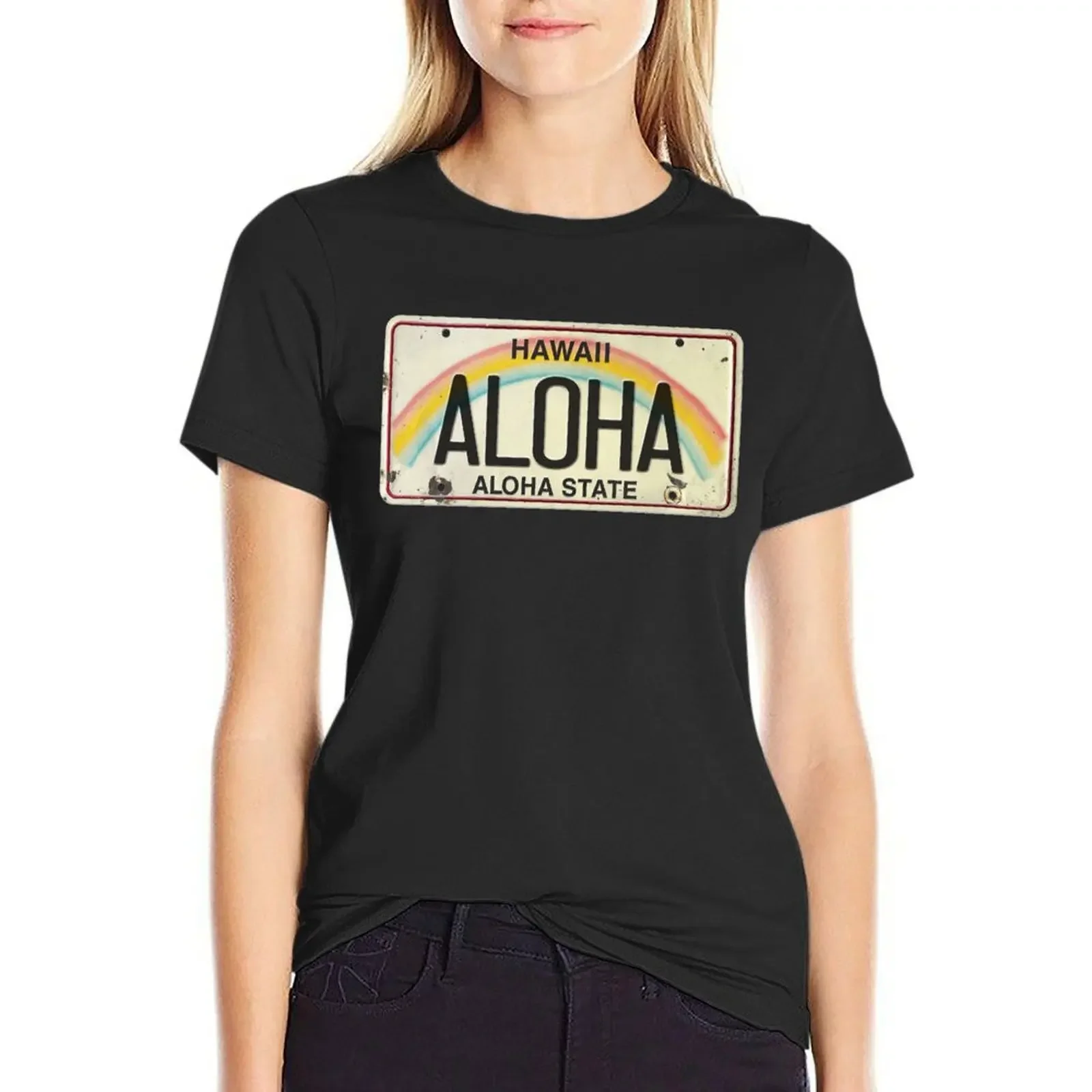 

Vintage Hawaii License Plate Aloha T-Shirt plain shirts graphic tees female quick drying t shirt for Women