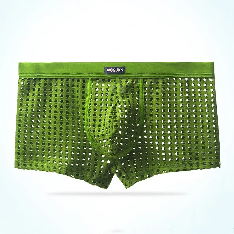 Nova roupa interior masculina respirável malha boxers cintura baixa oco para fora calcinha sexy