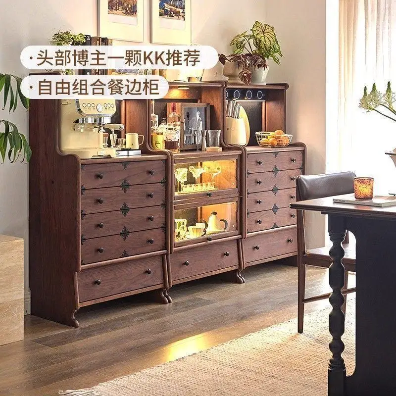 French retro side cabinet, kangaroo module combination, integrated bar counter, tea and coffee glass display locker against the