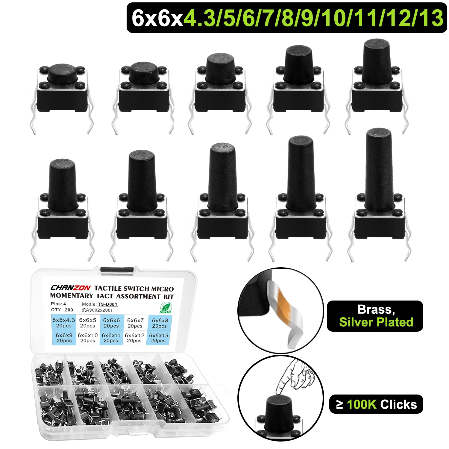 200Pcs 6 X 6Mm Push…