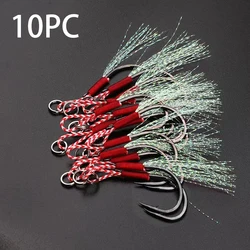10PCS/Lot Carbon Steel Cast Jig Assist Fishing Hooks Thread Feather Lure Fishing Tackle Slow Jigging Head Hook Lure Accessories