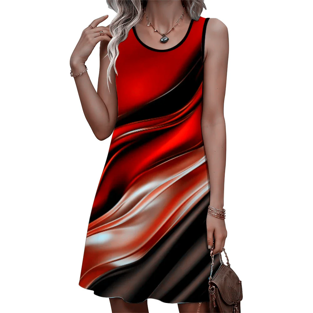 New Fashion Gradient Striped Women Mini Dresses Summer Sleeveless 3D Printed Streetwear Ladies Dress 3XL Large Size Casual Dress
