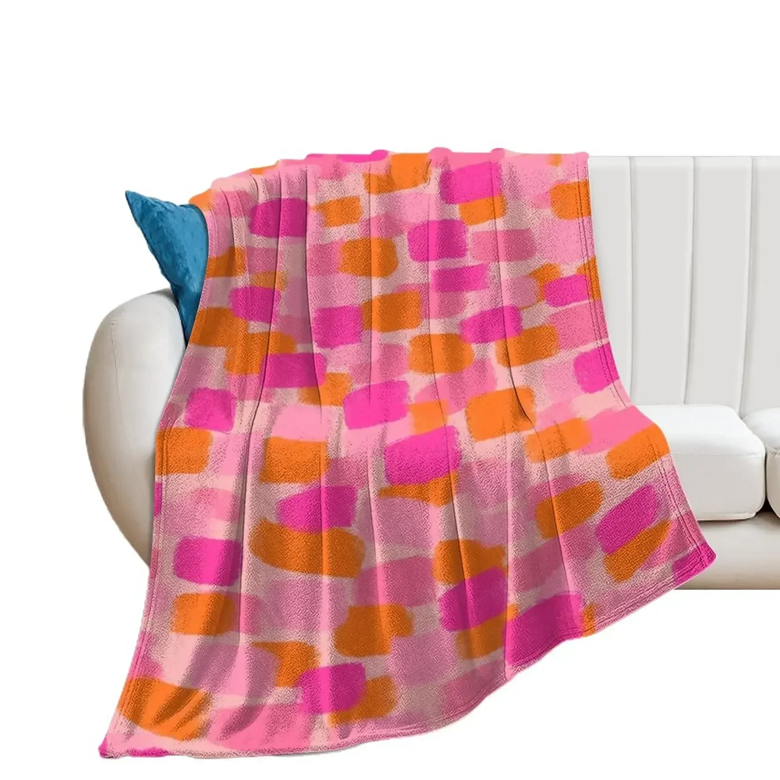 Abstract, Pink with Orange, Paint Brush Effect Throw Blanket cosplay anime christmas decoration Blankets