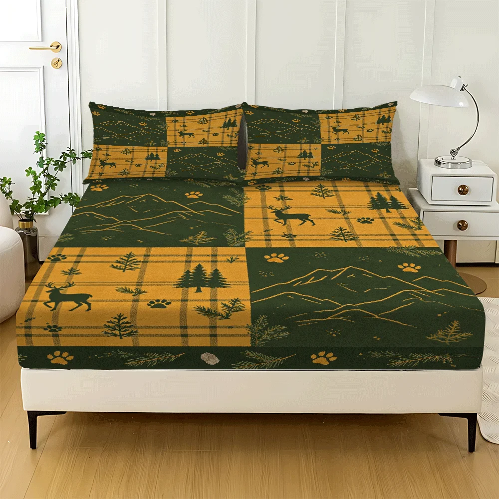 3-Piece Mattress Protector Set, 1 Fitted Sheet + 2 Pillowcases (Without Filling) 2D Flat Printing, Mattress Cover, Stain-Resistant, Cozy Mattress Protector. Suitable for All Seasons, Machine Washable, Easy to Care For, Suitable for Home Bedrooms, a Must-Have for Dorms and Rentals, Master Bedroom and Guest Room Decoration, Dust-Proof and Stain-Resistant, High Elasticity, Fits Various Sizes