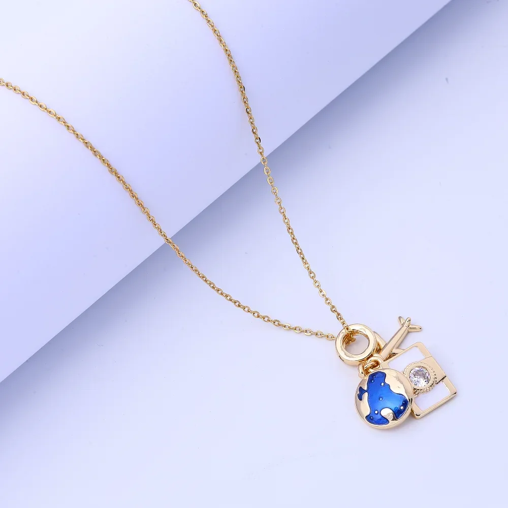 美しいネックレスギフト - トラベルシリーズ ドリップオイル 飛行機 カメラ 地球儀 コンボ 大穴ビーズペンダント 銅ブレスレット ビーズAC