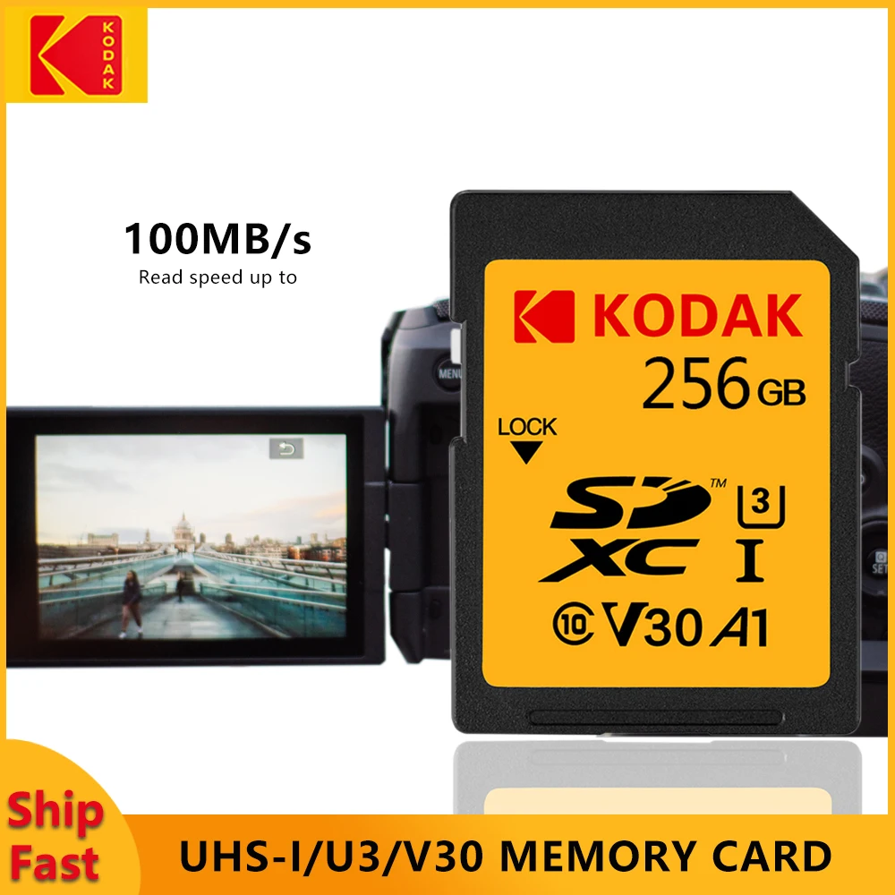 Scheda SD KODAK ad alta velocità 256GB 128GB 64GB scheda SD di memoria SDXC V30 per fotocamera 4K HD Car DV SLR