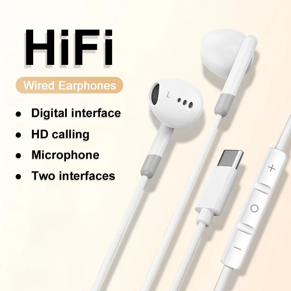 Wired Headphones HiFi Surround Sound Type USB C Earphones 3.5mm With Microphone Headset For Samsung Galaxy iPhone 17 Pro Huaweip