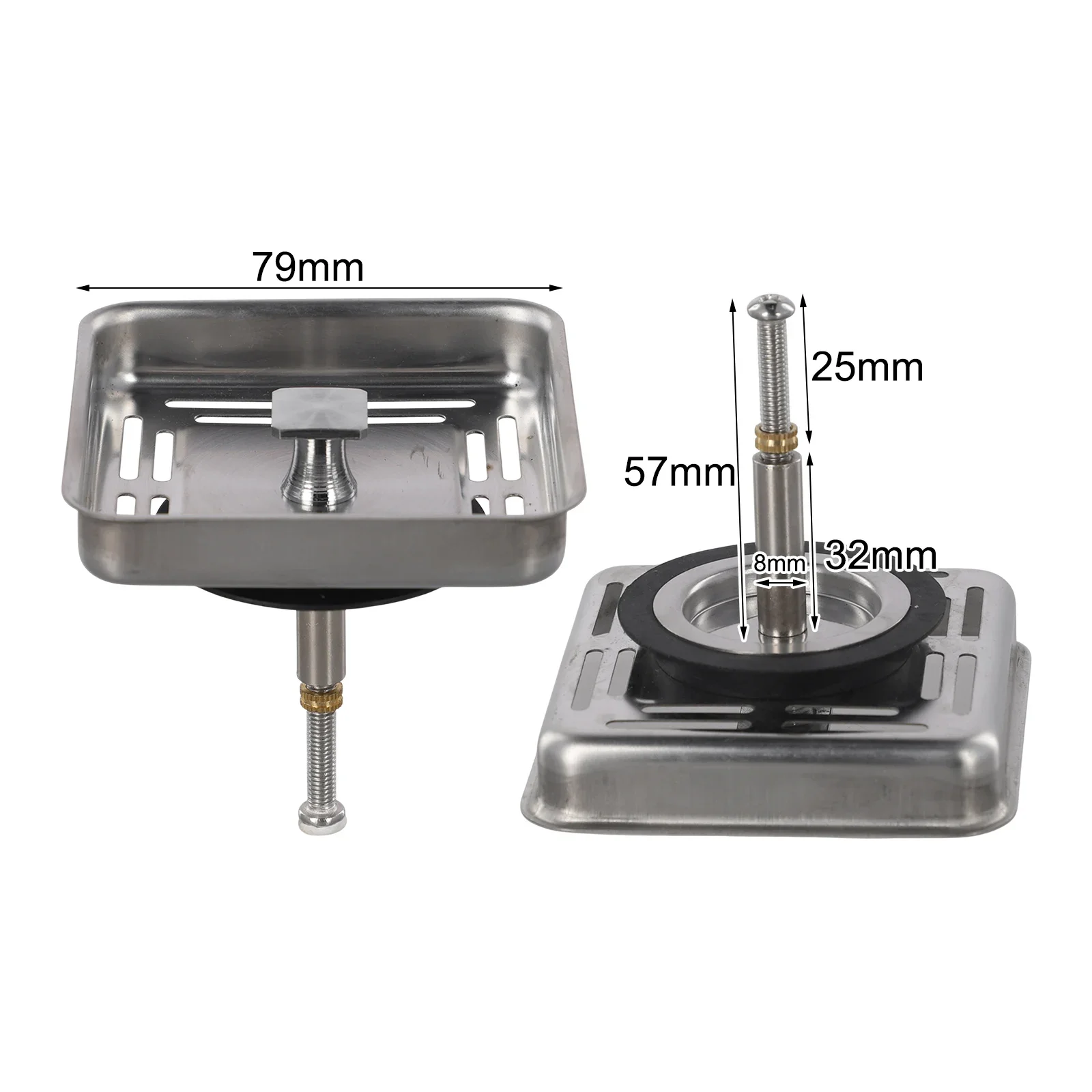 79mm Square Stainless Steel Sink Drain Basin Drainer Waste Strainer Plug- Stopper For Kitchen Bathroom Accessories