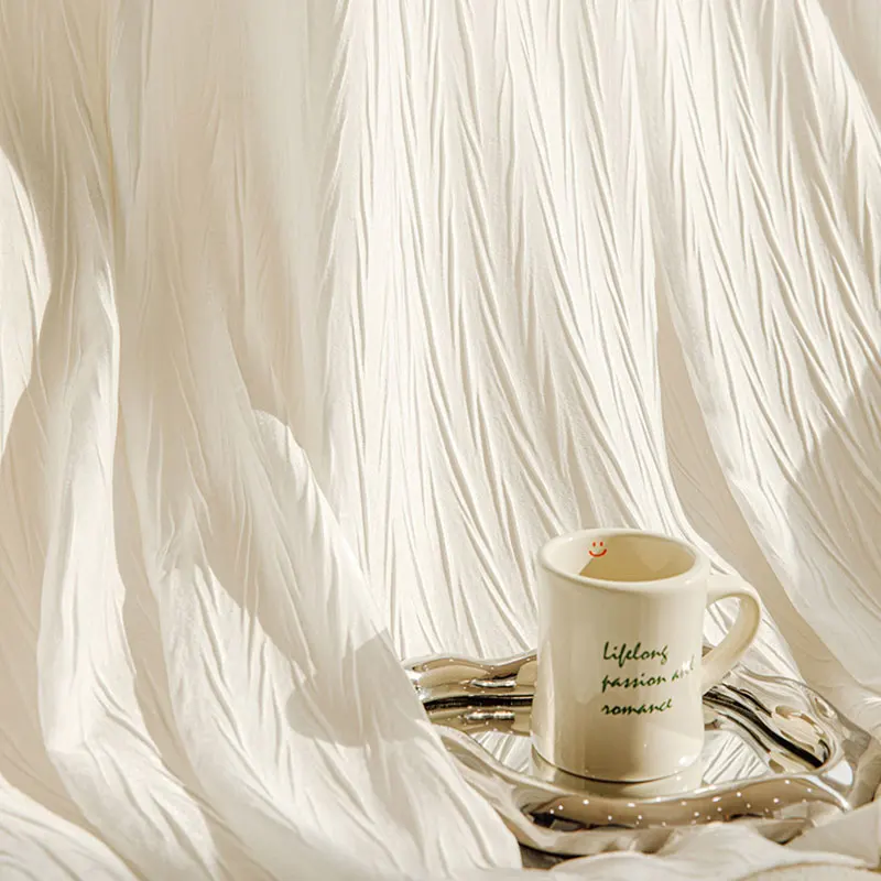 

Modern White Tulle Curtains for Living Room Luxury Crepe Pressing Sheer Curtain For Bedroom Window Pleated Texture Drapes Blinds
