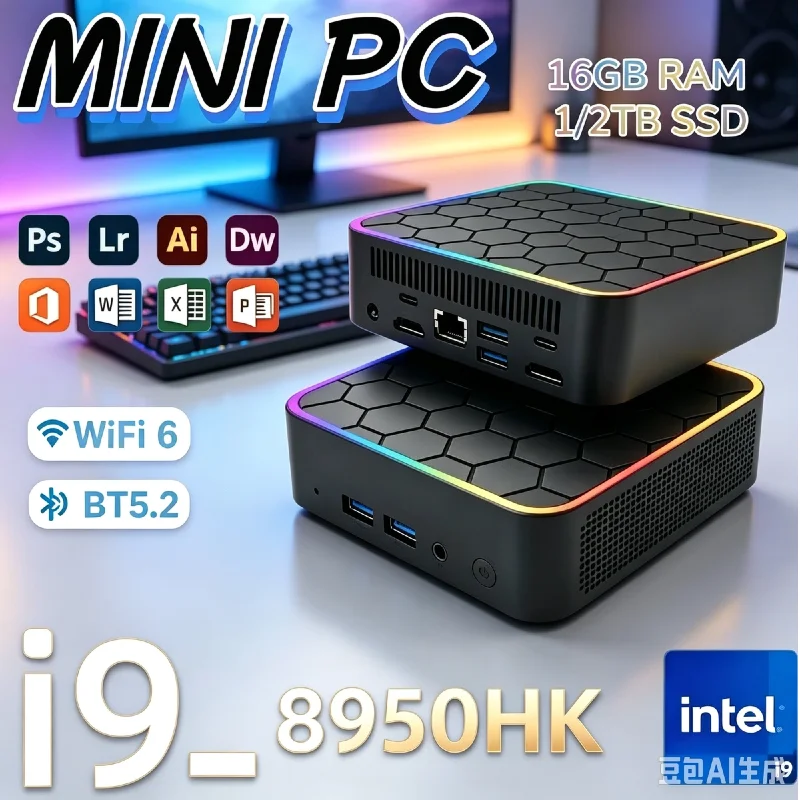 Portable Powerful Mini PC Core i9-8950HK, 16GB RAM, 2TB SSD, USB3.0, Lightweight Compact PC for Student Study, Office and Gaming