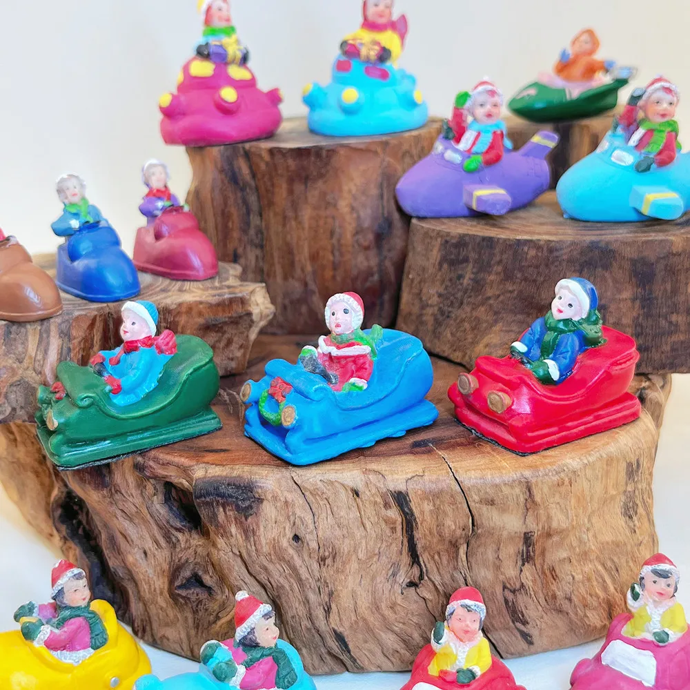 Christmas Resin Mini Figures Kids Vehicle Sled Plane Fairy Garden Decoration