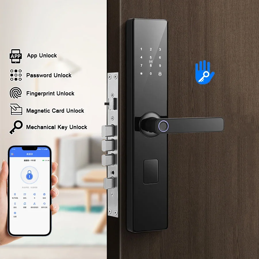 Cheap Price Electronic Digital Biometric Fingerprint Password Card Code TTLock Smart Door Handle Lock, with Key, for Home