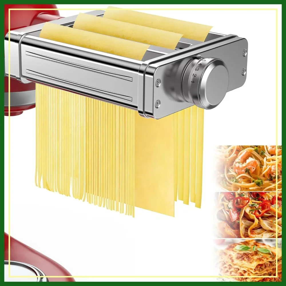 

3-in-1 Pasta Maker Attachment for Stand Mixer, Stainless Steel Sheet Roller & Cutter Set with 8 Thickness Settings
