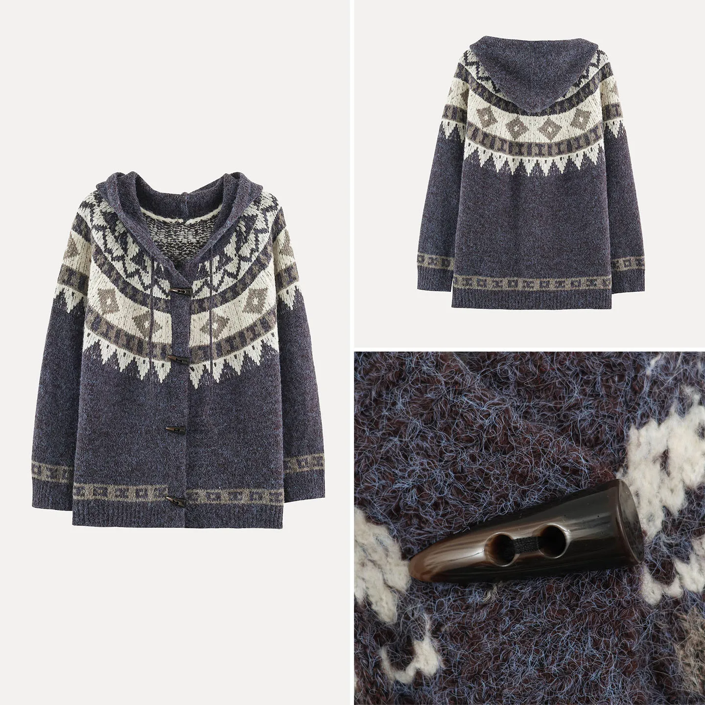 Women's Knitted Hat Sweater Cardigan Spring Autumn Season Long Sleeve Regular Length Geometry Pattern Button Detail Outerwear