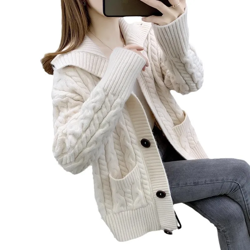 السيدات Thiened محبوك سترة معطف سترة ربيع الخريف جديد Sle المرأة ملابس خارجية Faion تخفيف فضفاضة تناسب القطن