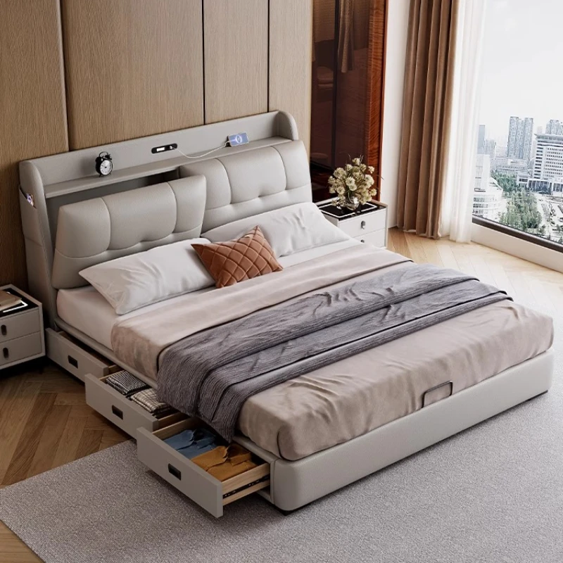 

Handles Drawer Bed Upholstered Nightstands Bedroom Frame Bed Lounge Storage Modern Muebles Para El Hogar Home Accessories