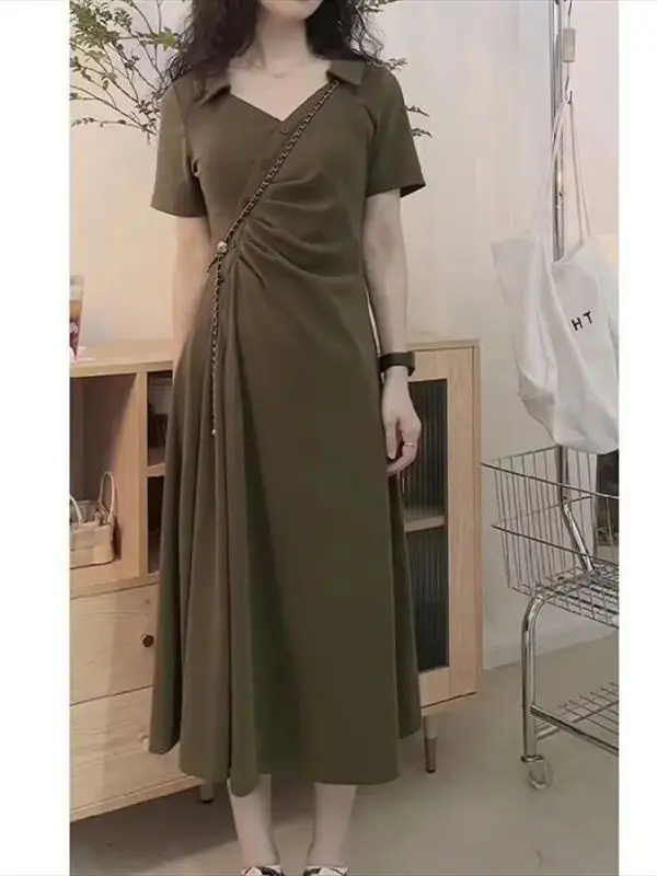 

plus Size 300 Pounds Collar A-Line Dress Women's Slimming Summer Fashionable Casual Skirt Comfortable Breathable Short S...