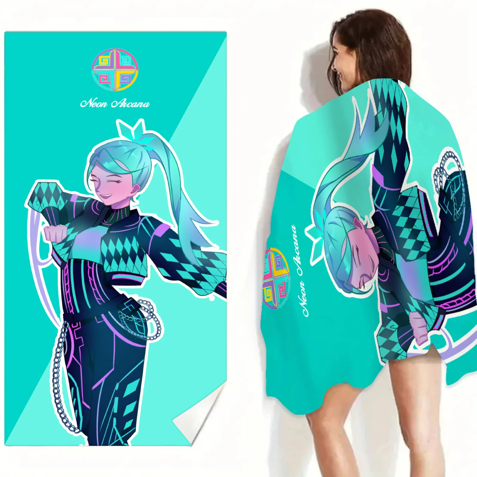 NEON ARCANA Beach Towel Anime Girls Group 3D Printed Design Soft Microfiber Towel Quick Drying Sandproof for Girls Summer Gifts
