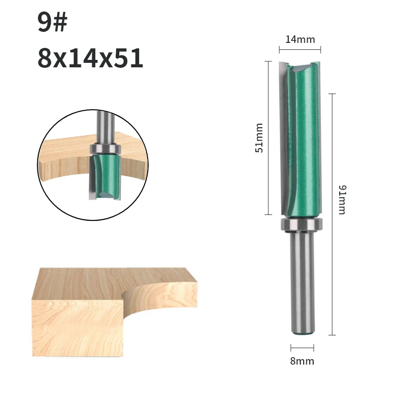 8MM Schaft, 12MM 14MM Grünes Muster Fräser, Planfräser, Hartmetall-Schneidwerkzeug, Holzbearbeitungs-Fräser für Holz, Schaftfräser
