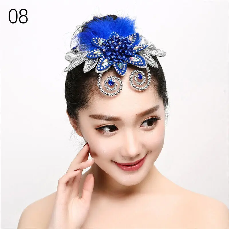 Kids Dance Latin Feather Dance Headdress Stage Performance Head Flower Women Girls Headband Bridal Hair Jewelry New