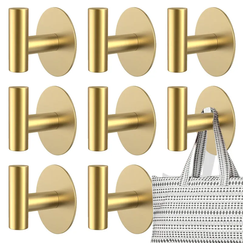 1-10Pcs Gold Adhesive Hooks for Hanging Towels Coat Backpack Hat Waterproof Self-Adhesive Towel Hooks for Shower Closet Bathroom