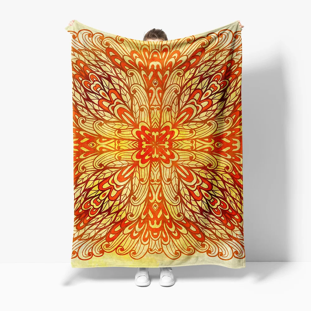 

Флисовое одеяло в стиле бохо с цветочным принтом Мандала, мягкое теплое декоративное покрывало для кровати, дивана, подушка, одеяло