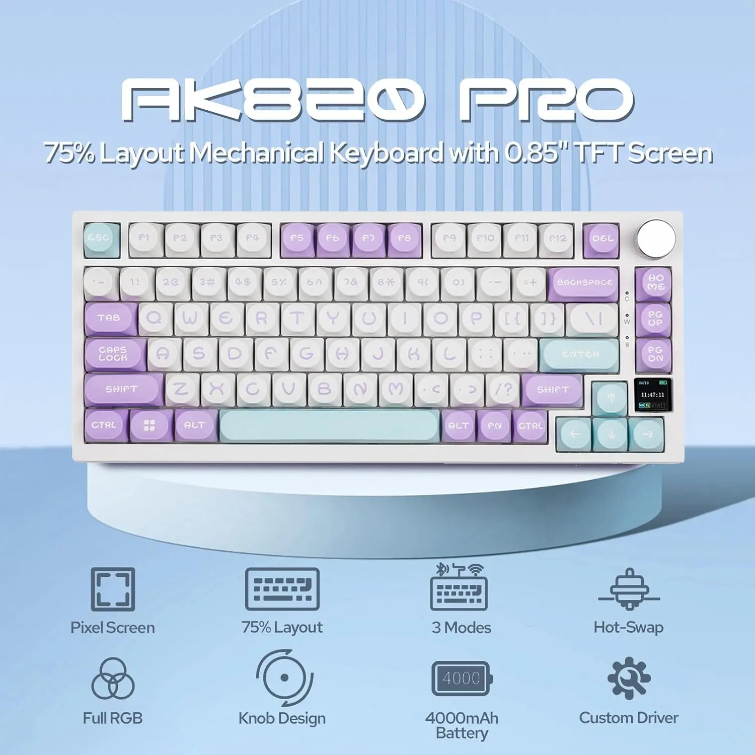 Ajazz ak820 max atualizado teclado mecânico sem fio montado na junta bt5.0/2.4ghz/USB-C teclado para jogos com estofamento de 5 camadas