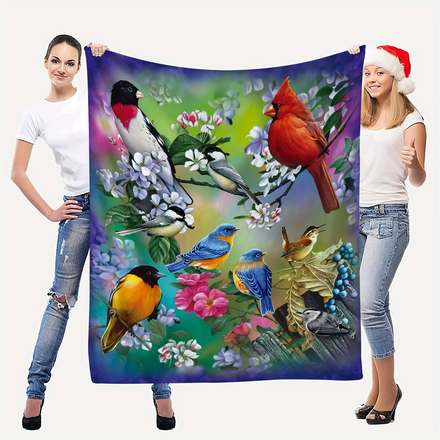 

1pc Flannel Throw Blanket, Bird And Floral Pattern Printed Blanket, Warm Cozy Soft Blanket For Couch Bed Sofa Car Office Camping