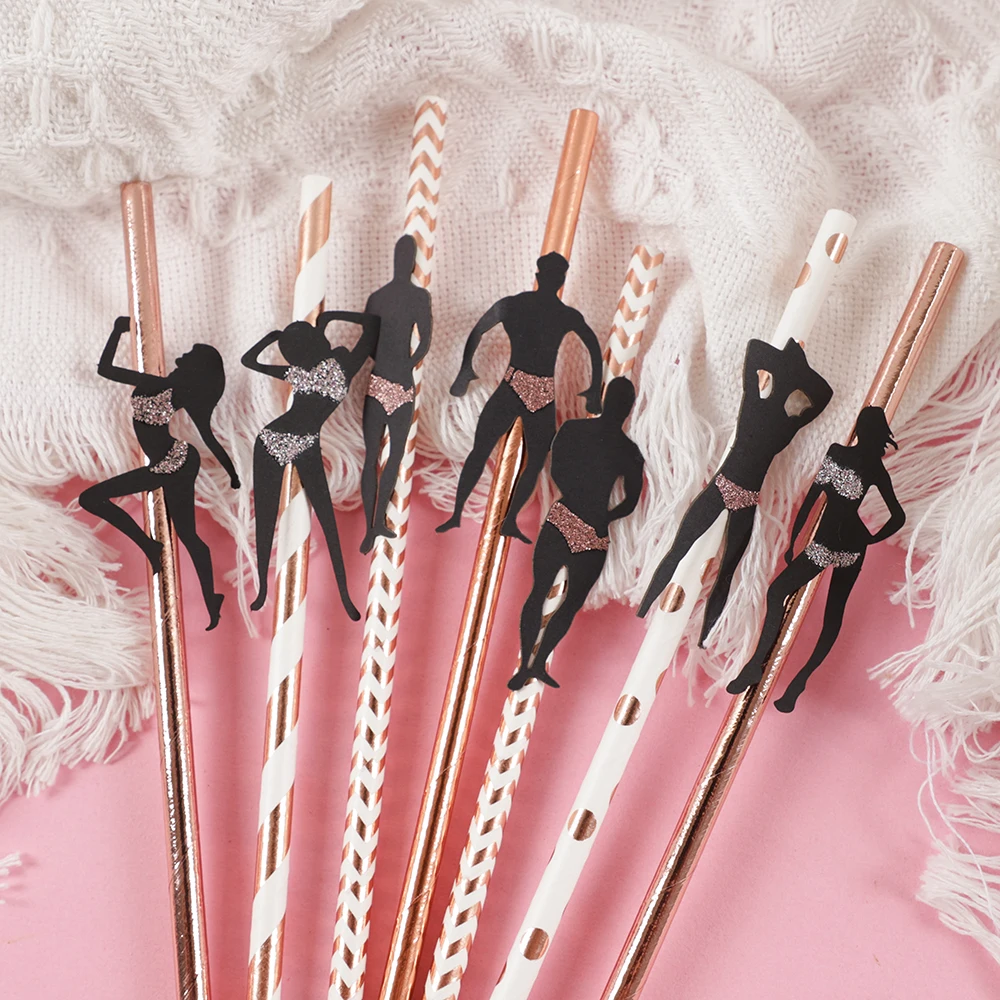 24Pc Dancing Men Sex Lady Drinking Paper Straws Adult Bachelorette Hen Party Decorations for Wedding Bridal Shower Bar Tableware