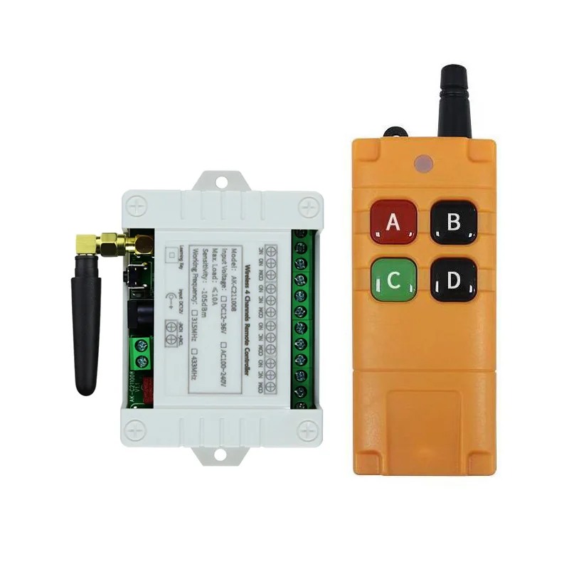 433mhz  industrial-grade DC 12V /24V /36V 4-channel RF wireless remote control switch  receiver 20-2000M