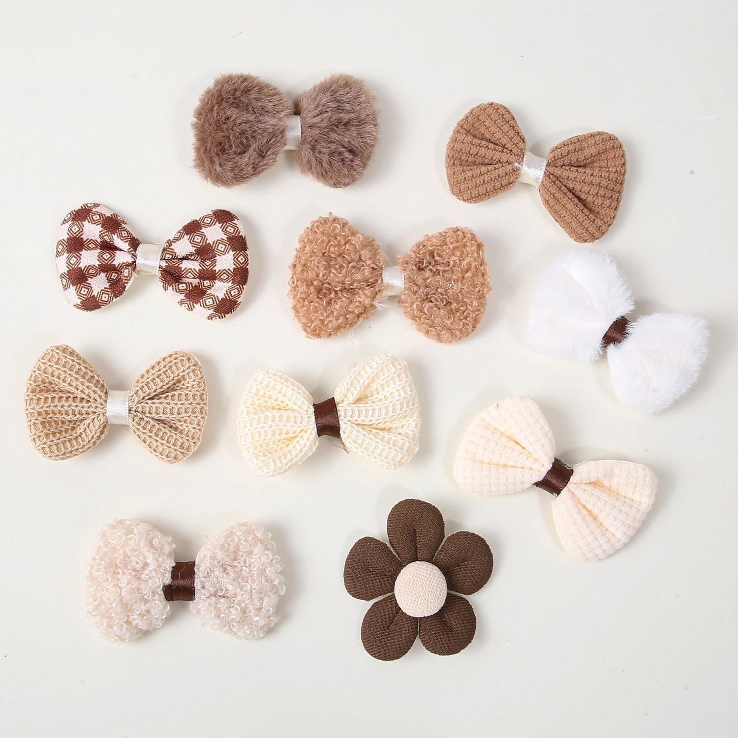 

60pcs Plush Checkered Knitted Woolen Bow Floral Accessories For DIY Clothing Hat Gift Bag Box Brooch Decor Accessories