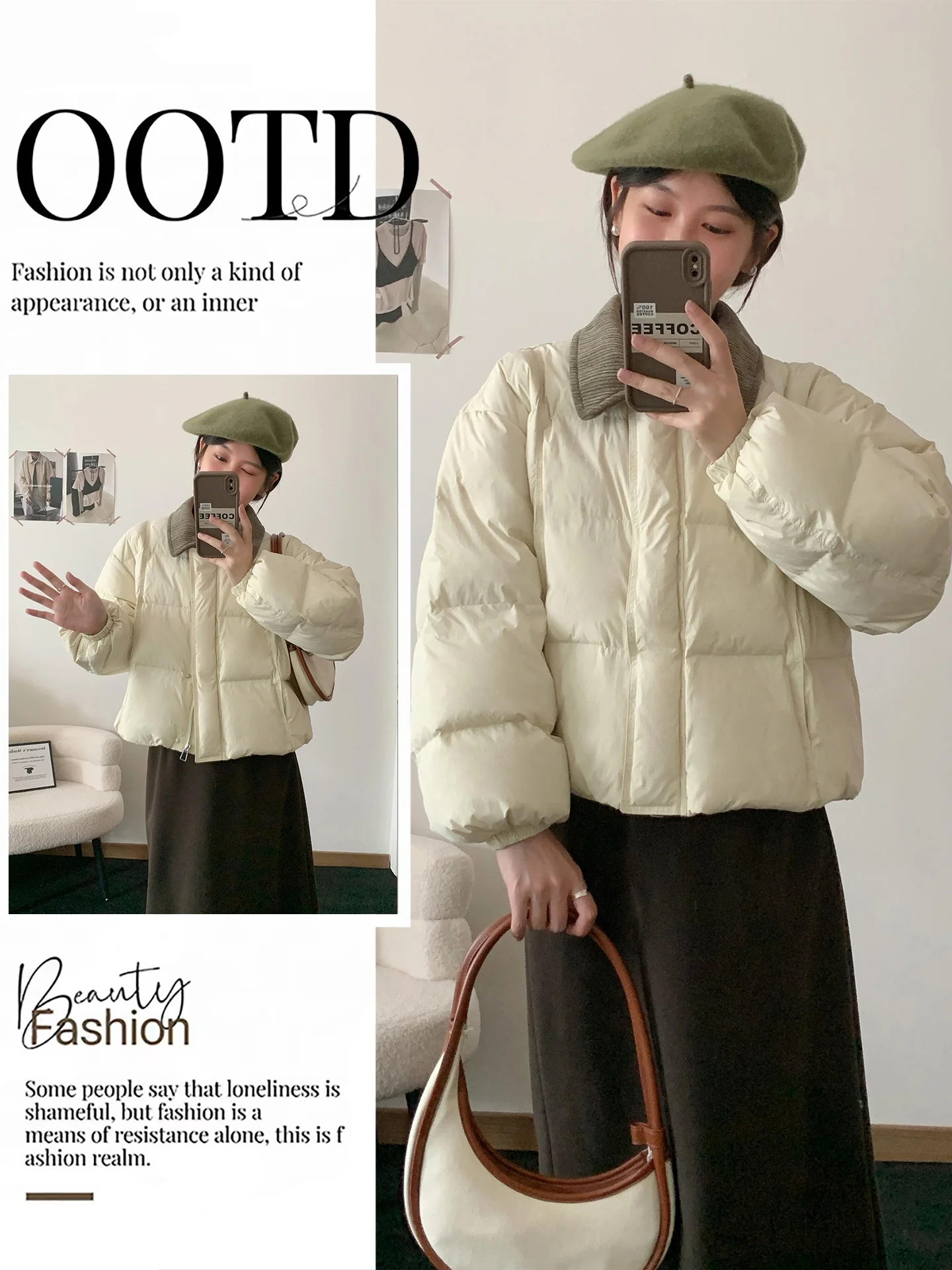 

Korean Sle Collared Color Blo ort Cotton Jaet Women's Winter Warm Bread Sle Coat Long Sve Zipper Closure Casual