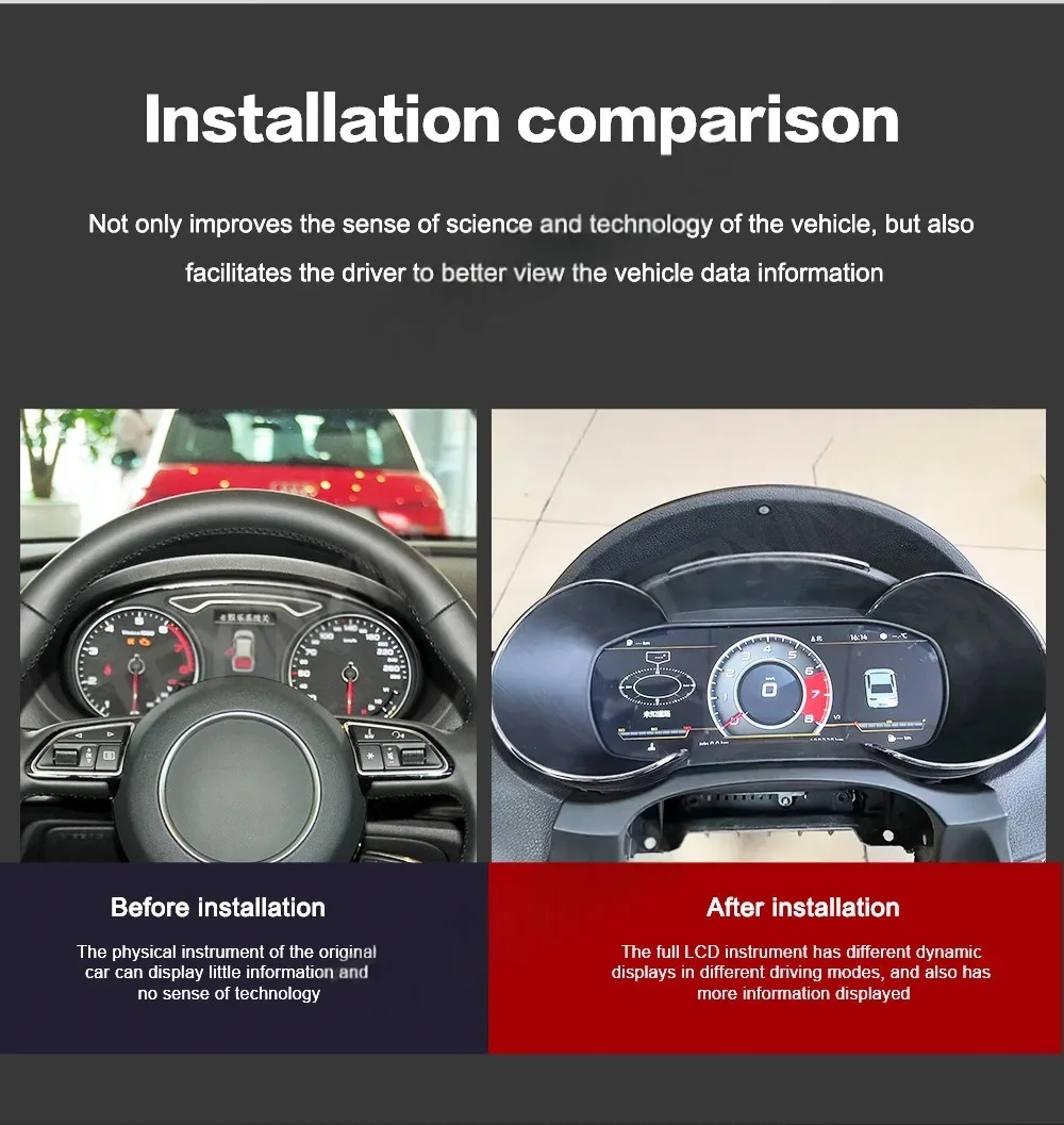 Digital Speedometer for Audi A3 Q2 10.3 Inches LCD Instrument Panel Cluster Virtual Cockpit 2013 2014 2015 2016 2017-2020 year