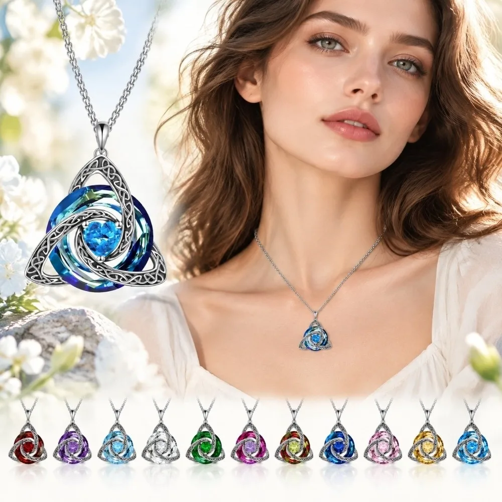 New Knot Shape Witch Knot Necklace Zircon Gemstone Adjustable Chain Zircon Necklace Collarbone Chain Daily Wear