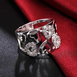 Hot trend 925 Sterling Silver wide fine crystal Pretty romantic heart Rings For Women Fashion Party wedding luxury Jewelry Gifts