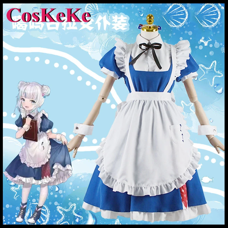 

CosKeKe Gawr Gura Cosplay Anime Vtuber Hololive Costume Elegant Sweet Maid Dress Women Halloween Party Role Play Clothing S-XXL