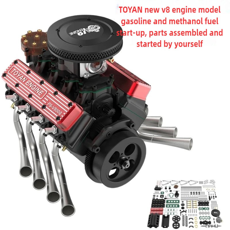 TOYAN-modelo de motor V8 de cuatro tiempos, Kit de modelo de ensamblaje de engranaje independiente doble refrigerado por agua mecánico de Metal