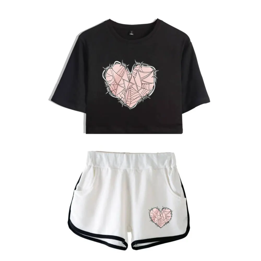 Sam and Colby XPLR Web Heart Merch Tops Two Piece Set Women Shorts+Crop Tops TShirt Streetwear Girl Sets