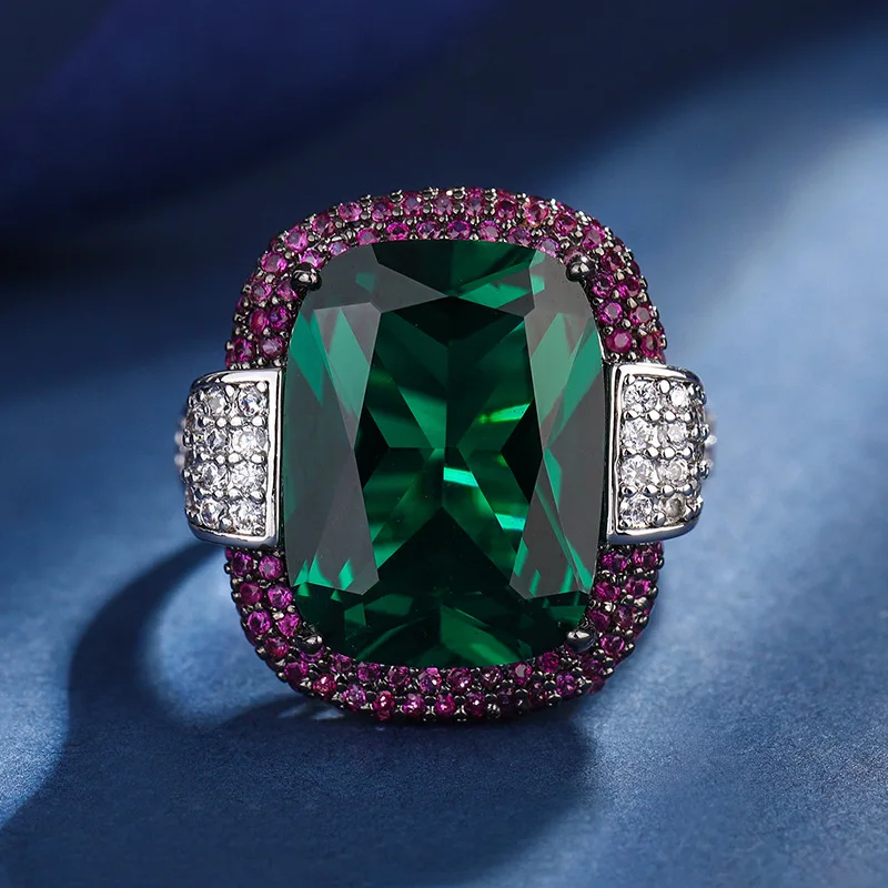 Jewelry Gold Plated Retro Fashion Emerald Red Corundum Fat Square 12*16 Ring for Women