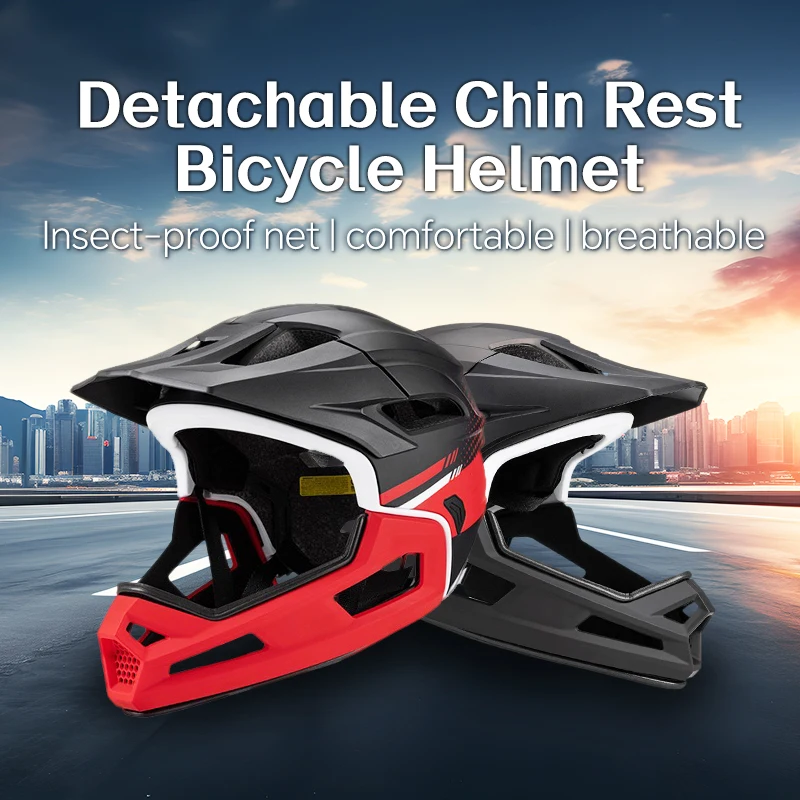 Bicycle Full Face Helmet Removable Chin Rest 15 Vents Breathable Mountain Bike Helmet Outdoor Sports Cycling Safety Hat for Men