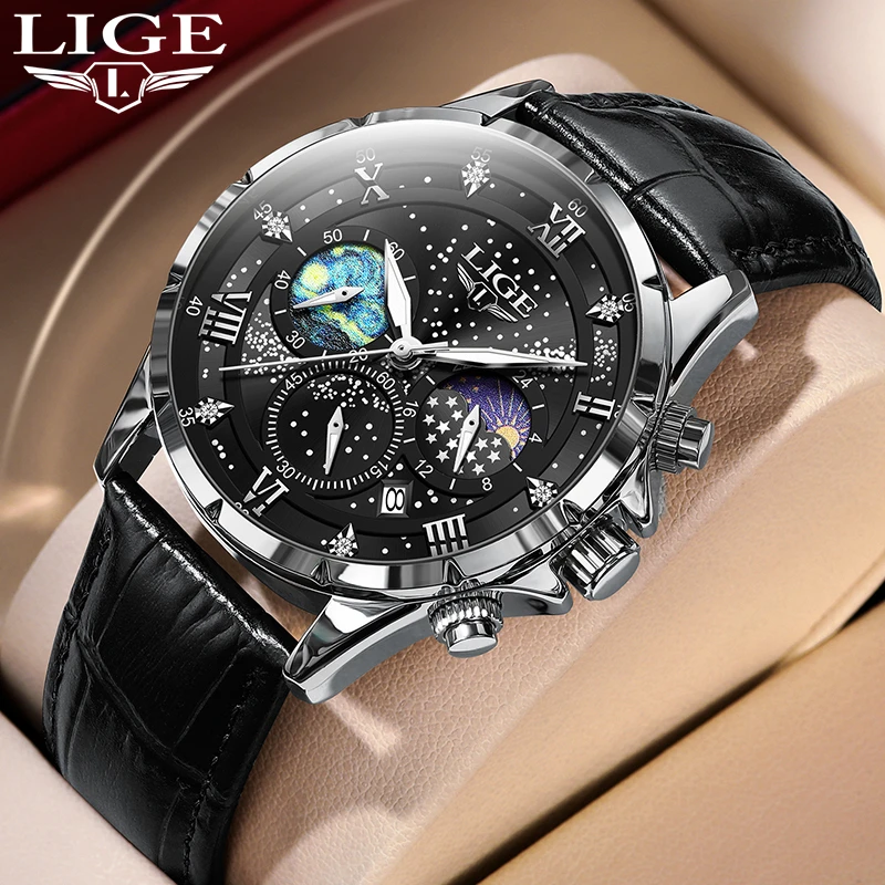 

Montre Homme LIGE Mens Watch Wristwatches Fashion Luxury Top Brand Leather Watch Waterproof Watch Men Watches Relogios Masculino